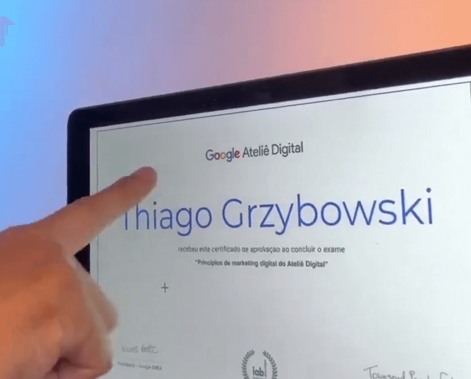 Certificado da Google recebido pelo Thiago