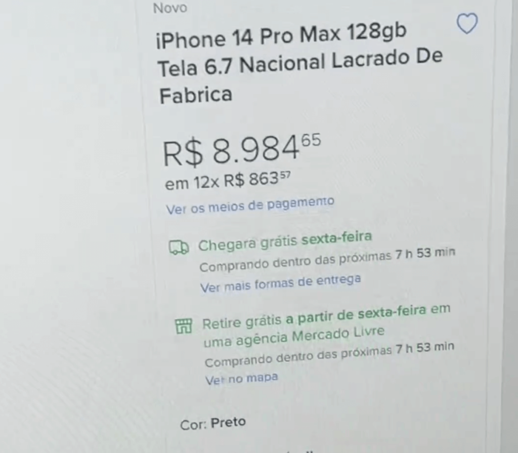 Este é o preço no Brasil na Mercado Livre